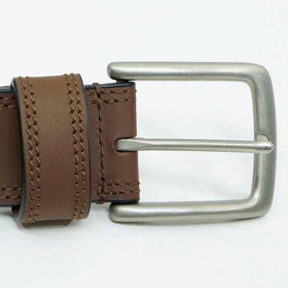 Lucky Brand Brown Leather Brass Belt Tobacco Chestnut Medium Brown Minimal Belt - Picture 3 of 10